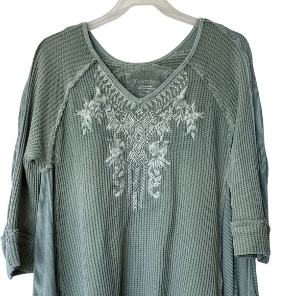 Karyn Seo sage green waffle knit Tunic embroidered boho tunic L - Picture 3 of 11
